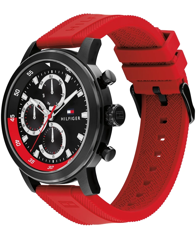 Tommy Hilfiger Men's Multifunction Red Silicone Strap Watch, 46mm