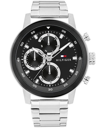 Tommy Hilfiger Men's Multifunction Silver-Tone Stainless Steel Bracelet Watch, 46mm