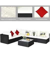 Gymax 7 Piece Patio Rattan Conversation Sectional Furniture Set with Cushion Pillow