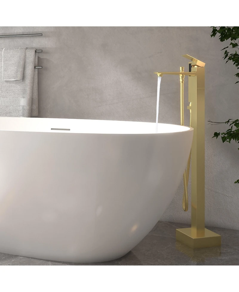 Freestanding Floor Mounted Bathtub Faucet with Hand Shower - Modern Design, Anti-Scald, and Easy Installation