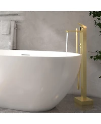 Freestanding Floor Mounted Bathtub Faucet with Hand Shower - Modern Design, Anti-Scald, and Easy Installation
