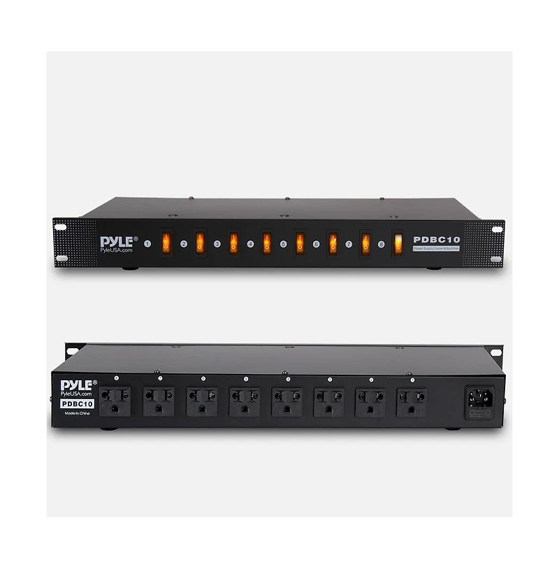 Pyle 8 Outlet Rack Mount Power Supply Center with Individual Outlet Switches