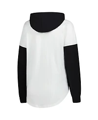 G-iii 4Her by Carl Banks Women's White/Black Ryan Blaney Bench Player Oversized Long Sleeve Hoodie V-Neck T-Shirt