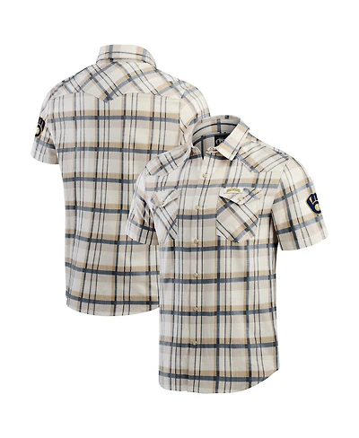 Fanatics Men's Navy Milwaukee Brewers Plaid Full-Snap Shirt