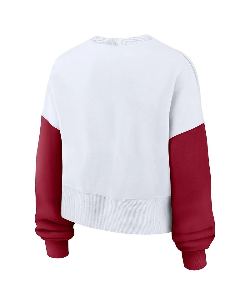Nike Women's White Usc Trojans Color-Block Oversized Cropped Pullover Sweatshirt