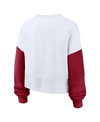 Nike Women's White Usc Trojans Color-Block Oversized Cropped Pullover Sweatshirt