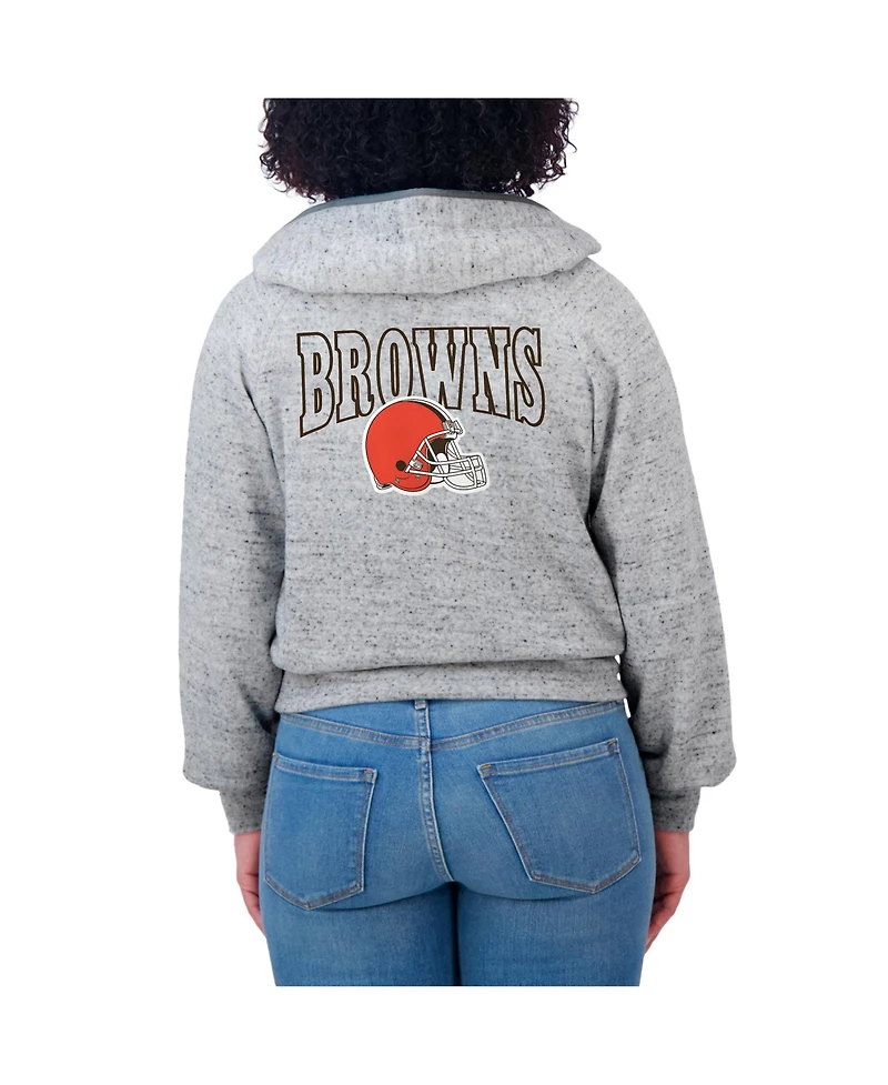 Wear by Erin Andrews Women's Heather Gray Cleveland Browns Speckled Fleece Cropped Full-Zip Hoodie