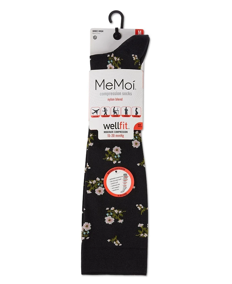MeMoi Women's Ditsy Floral Nylon 15-20mmHg Graduated Compression Socks UOY07414