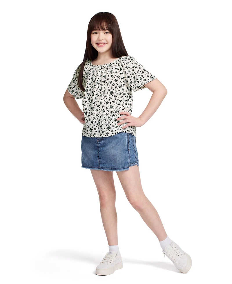 Calvin Klein Big Girls Floral Tie Front Short Sleeve Top