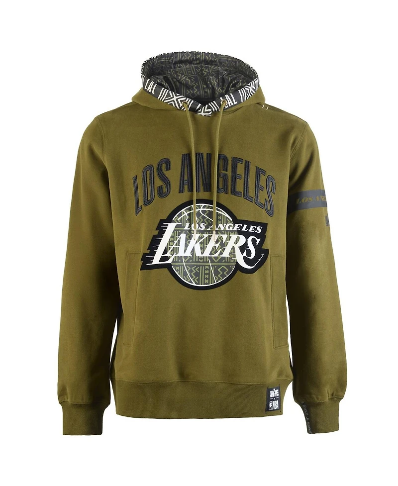 Two Hype x Nba Men's Olive Los Angeles Lakers Culture Hoops Collection Premium Pullover Hoodie