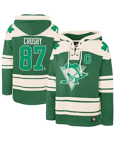 '47 Brand Men's Sidney Crosby Kelly Green Pittsburgh Penguins St. Patrick's Day Player Name Number Lacer Pullover Hoodie