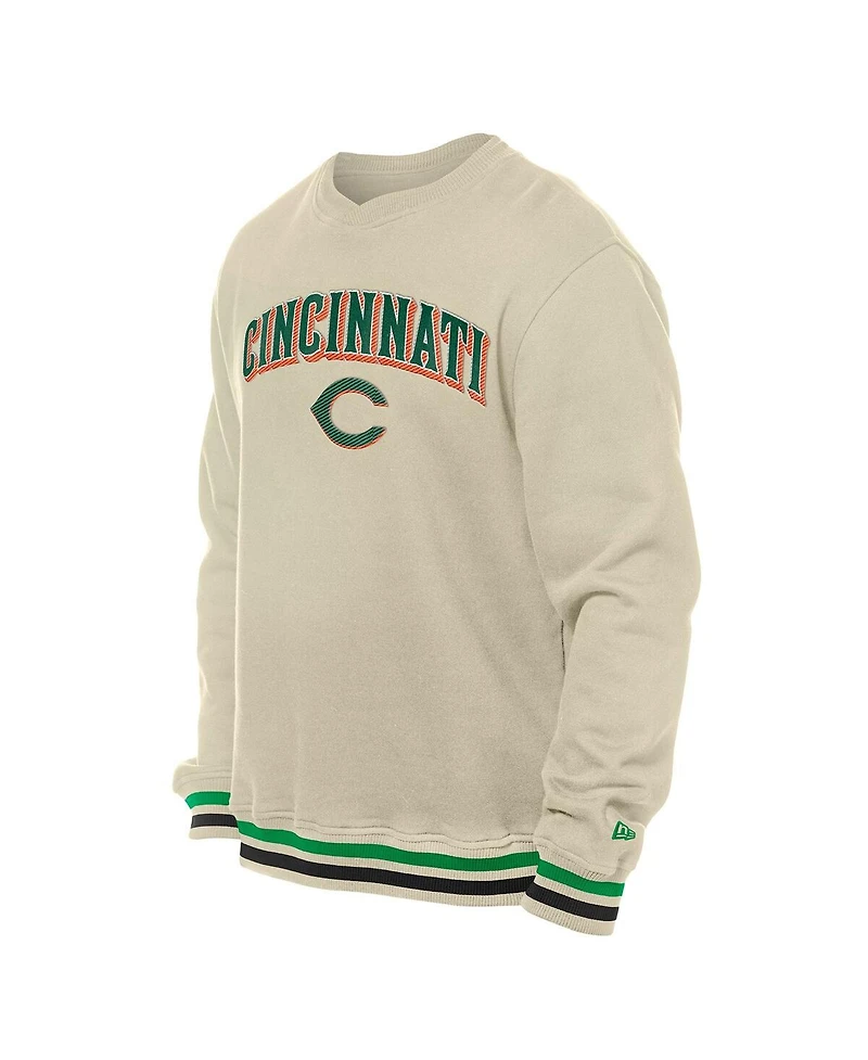 New Era Men's Cream Cincinnati Reds St. Patrick's Day Twill Pullover Sweatshirt