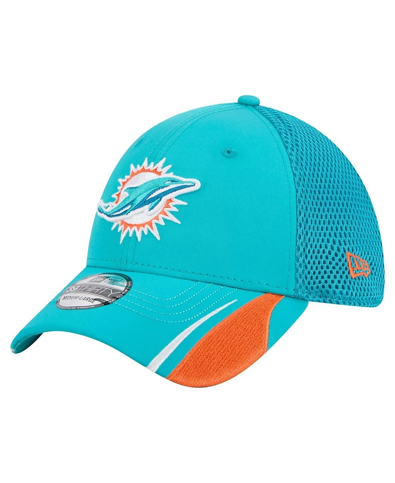 New Era Men's Aqua Miami Dolphins Game Day Linear 39THIRTY Flex Hat