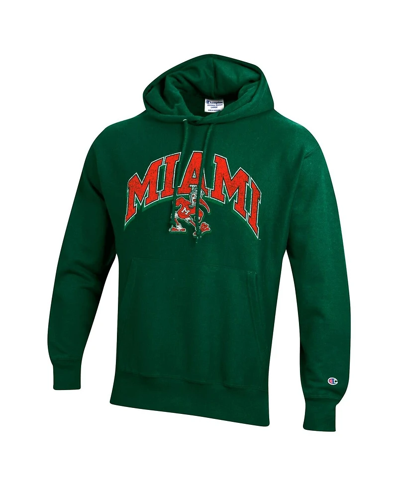 Champion Men's Green Miami Hurricanes Vault Late Night Reverse Weave Pullover Hoodie