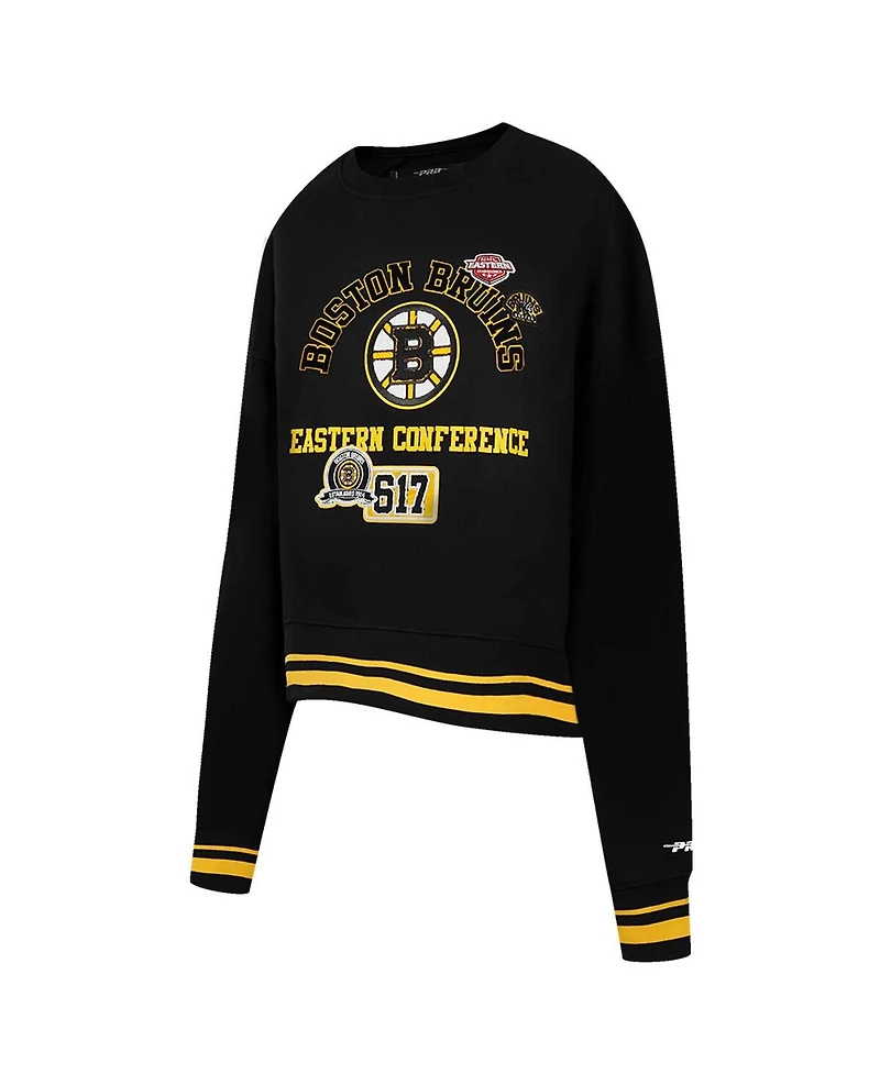 Pro Standard Women's Black Boston Bruins Area Code Cropped Pullover Sweatshirt