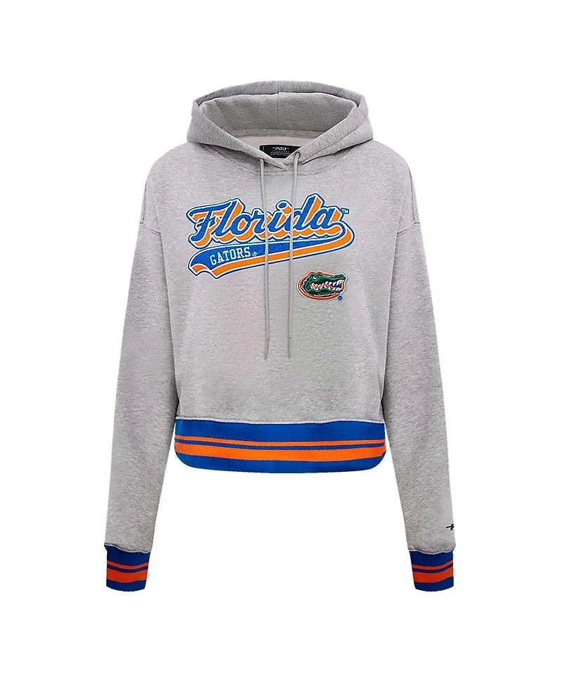 Pro Standard Women's Heather Gray Florida Gators Script Tail Fleece Cropped Pullover Hoodie