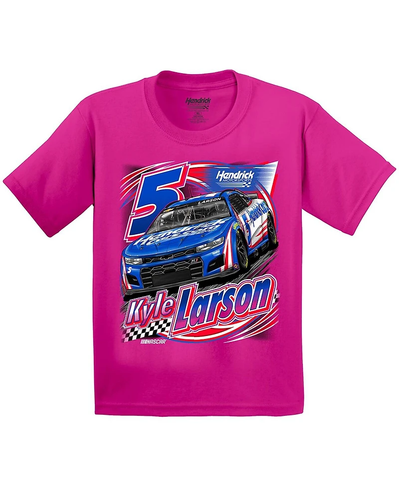 Hendrick Motorsports Team Collection Big Boys and Girls Pink Kyle Larson T-Shirt