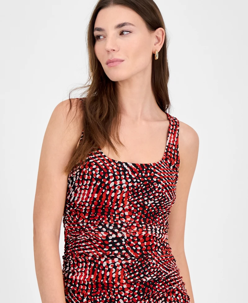 Bar Iii Women's Abstract-Print Mesh Ruched Midi Dress, Exclusively at Macy's