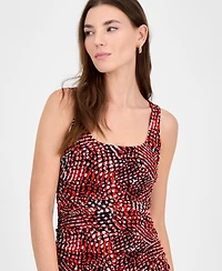 Bar Iii Women's Abstract-Print Mesh Ruched Midi Dress, Exclusively at Macy's