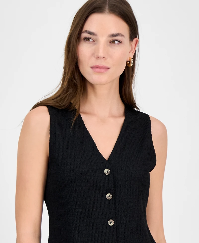 Bar Iii Women's Textured Knit V-Neck Button-Front Vest, Exclusively at Macy's