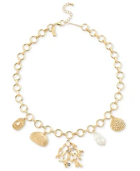 I.n.c. International Concepts Gold-Tone Crystal & Imitation Pearl Sea Life Charm Statement Necklace, 20-1/2" + 3" extender, Exclusively at Macy's