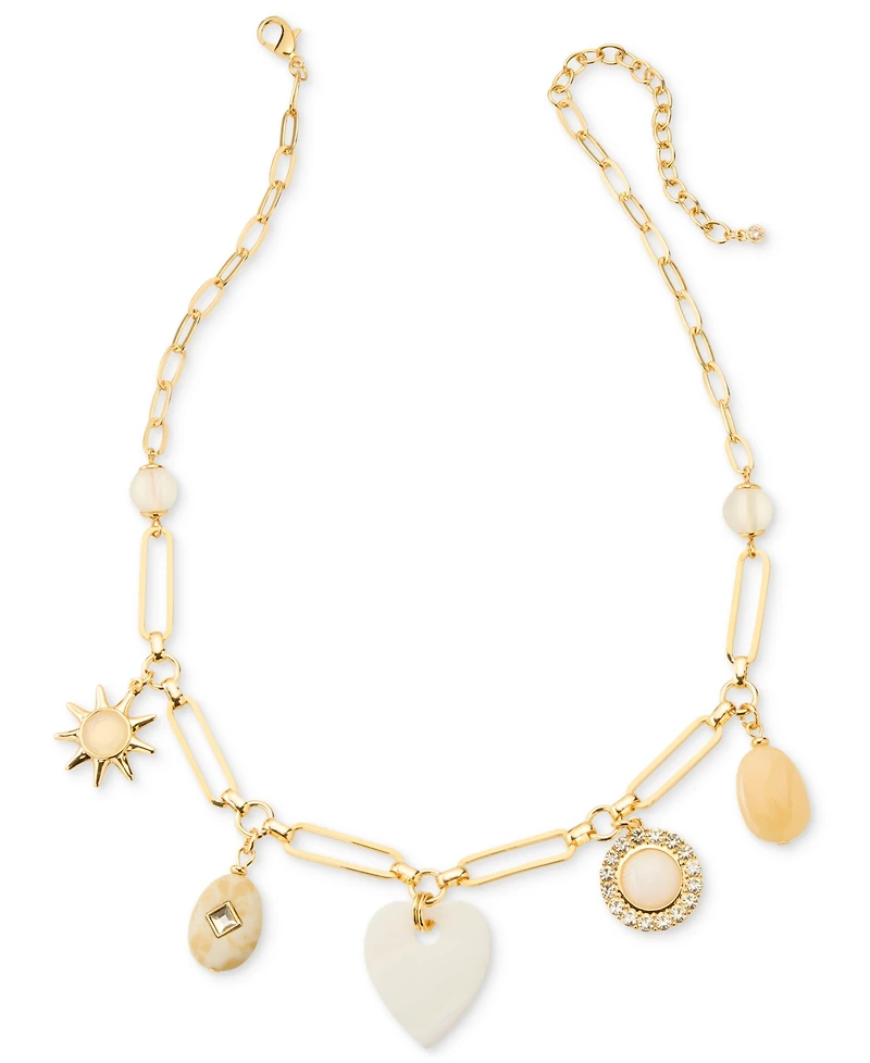 On 34th Gold-Tone Mixed Stone Charm Statement Necklace, 18" + 3" extender, Exclusively at Macy's