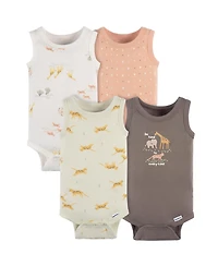 Gerber Baby Neutral Ivory Safari Sleeveless 4-Pack Onesies Bodysuits