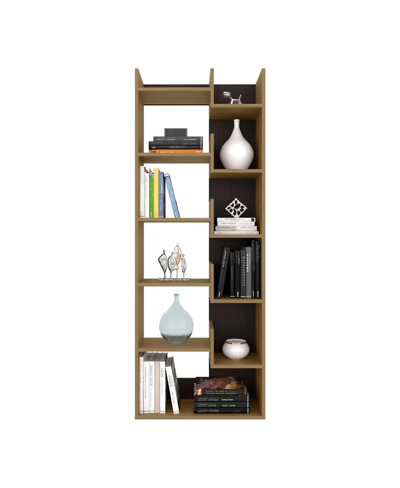 Hoodsport Bookcase, 11 Shelves, Natural Oak / Black Wengue