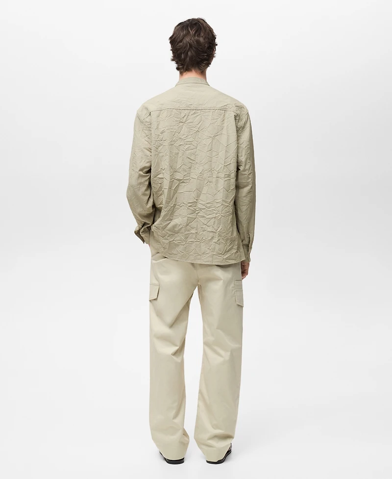Mango Men's Wrinkled-Effect Crew Neck Shirt
