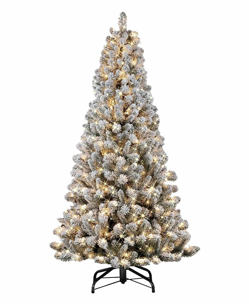 Puleo 6.5FT Pre-Lit Flocked Vancouver Pine Artificial Christmas Tree