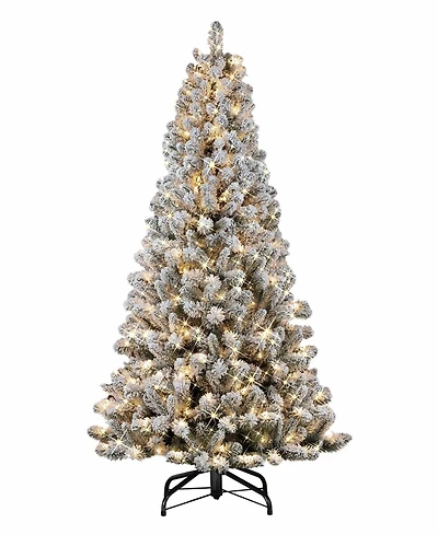 Puleo 6.5FT Pre-Lit Flocked Vancouver Pine Artificial Christmas Tree