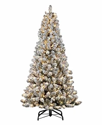 Puleo 6.5FT Pre-Lit Flocked Vancouver Pine Artificial Christmas Tree