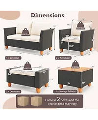 7 Pieces Patio Furniture Pe Rattan Sectional Sofa Set with Armchairs and Table