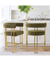 Set of 2 Counter Height Stools, 25" Upholstered Chairs with Gold Metal Legs, Curved Back & Armrests-Maison Boucle