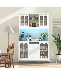73 Inch Kitchen Pantry Storage Cabinet Freestanding Buffet Cabinet with Led Lights