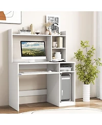 Home Office Computer Desk with Bookcase Keyboard Tray and Cpu Stand