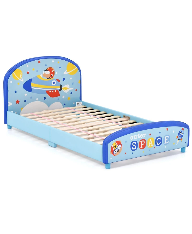 Wood Upholstered Twin Bed Platform with Slat Support