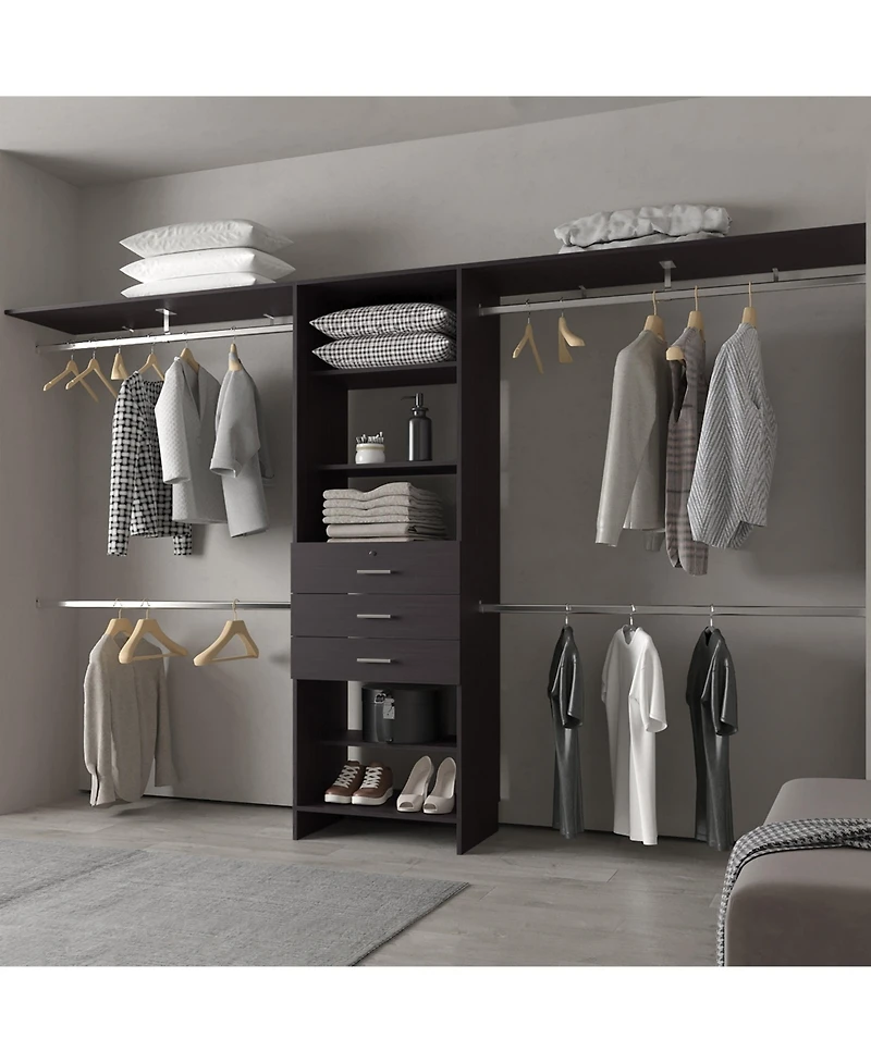 Geek Modular Closet Organizer System with Hanging Rods, Shelves, and Drawers