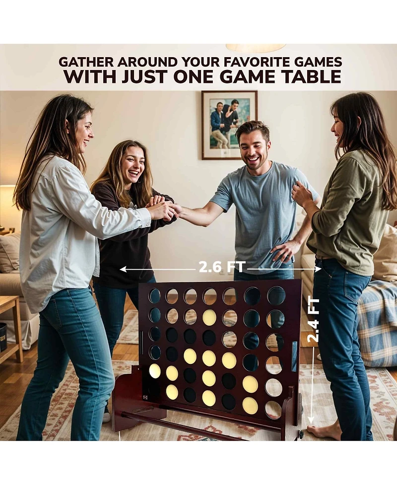 Quokka Giant Connect Game 4-in-1 Superset - Brown Four in a Row - Wooden Jumbo for Adults