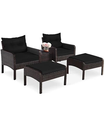 Gymax 5PCS Patio Set Sectional Rattan Wicker Furniture Set w/ Cushion