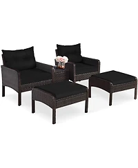 Gymax 5PCS Patio Set Sectional Rattan Wicker Furniture Set w/ Cushion