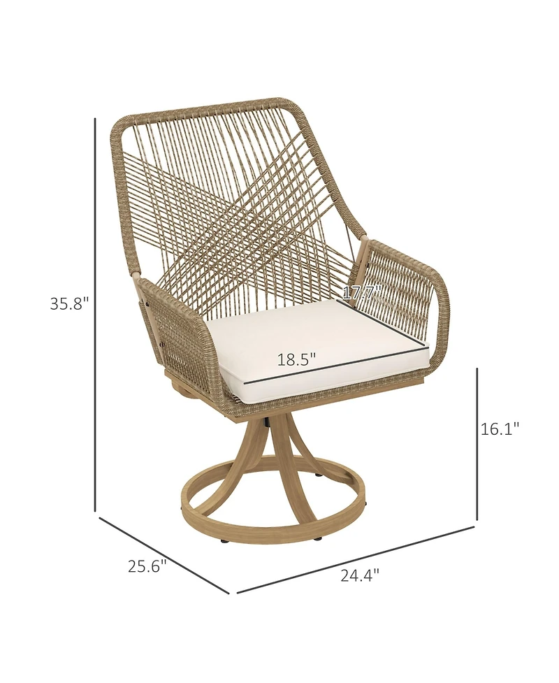 Outsunny Patio Swivel Chairs Set of 2, Rat Dining Chairs with Cushions
