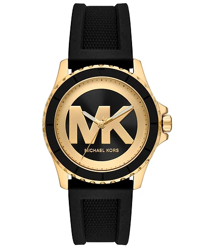 Michael Kors Women's Everest Three-Hand Black Silicone Watch, 40mm