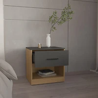 Palmyra Nightstand, 1 Door, 1 Shelf, Natural Oak / Matt Gray