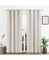 100% Blackout Linen Blend Texture Grommet Curtain Pair(2 Panels