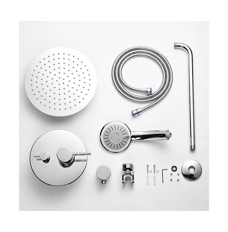 Aquaterior Shower Faucet Set Wall Mount Concealed Mixer Round Rain Shower Chrome