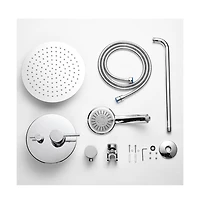 Aquaterior Shower Faucet Set Wall Mount Concealed Mixer Round Rain Shower Chrome