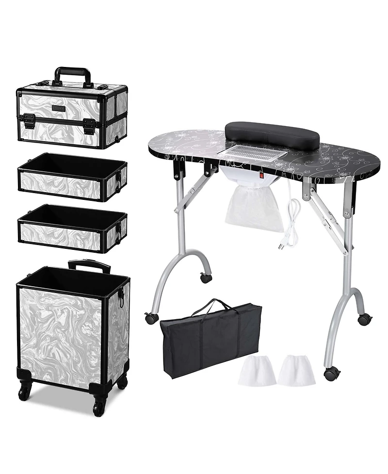 Byootique Folding Manicure Nail Table 4in1 Rolling Makeup Train Case Cb Dusk