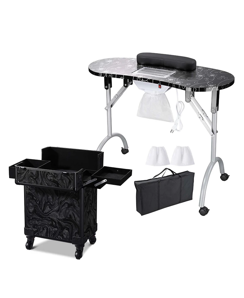 Byootique Manicure Table Nail Desk & Rolling Makeup Train Case Kit Salon Cb Dusk