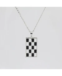 Bay Enamel Checker Necklace Black/White/ Silver